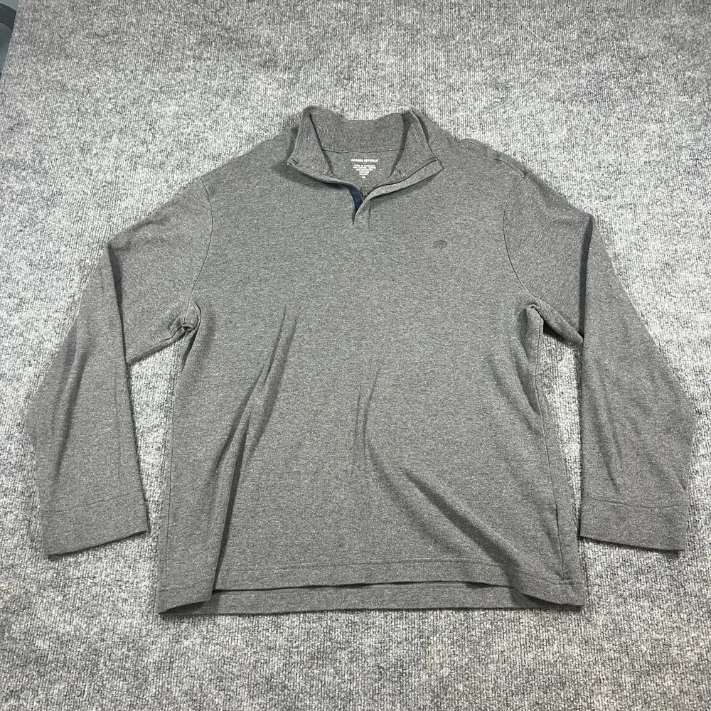 Banana‎ Republic Sweater Mens Extra Large Heathered Gray Cotton Knit Quarter Zip
